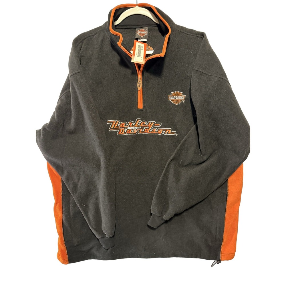 Harley-Davidson Mens 2XL Black Fleece 1/4 Zip Pullover Hoodie Biker Dillon